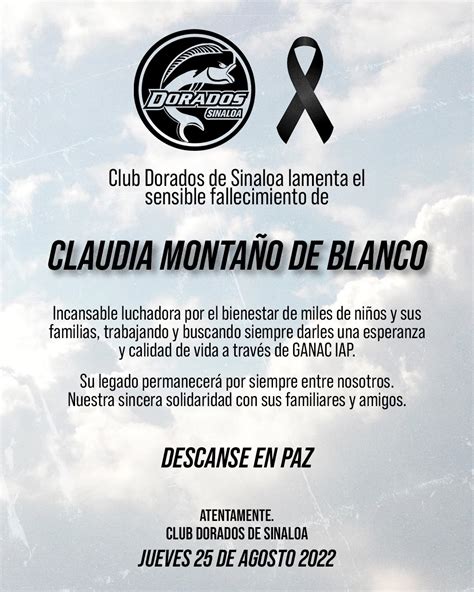 Dorados On Twitter Lamentamos El Sensible Fallecimiento De Claudia