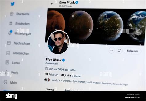 Twitter Seite Des Unternehmers Elon Musk Twitter Soziales Netzwerk