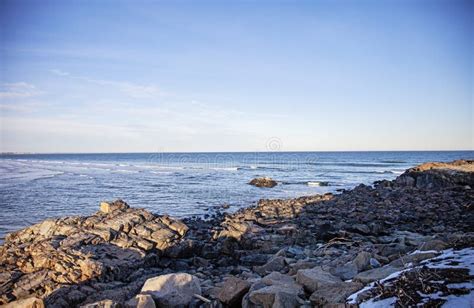 Rocky Coast Of Maine On Atlantic Ocean In Winter Stock Photo Image Of