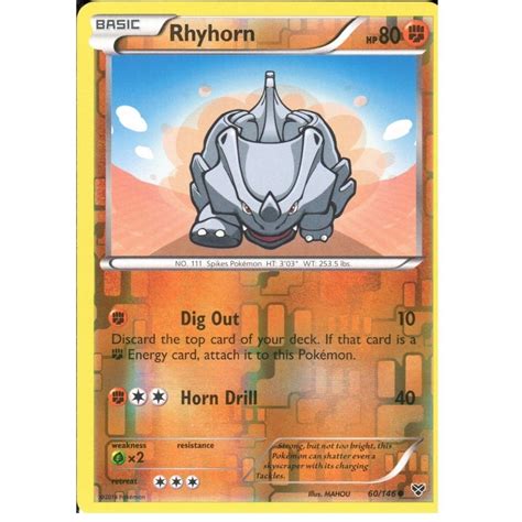 Pokemon Trading Card Game 60 146 Rhyhorn Common Reverse Holo Card XY