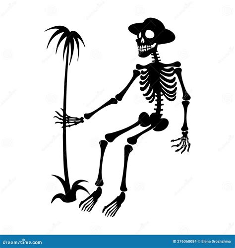 Happy Skeleton On The Beach Palm Tree Summer Vacation Black And White