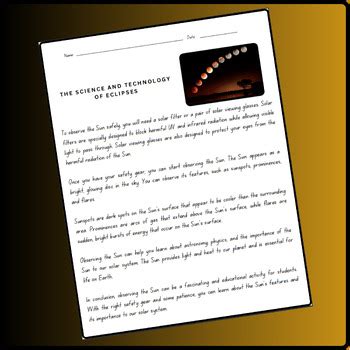 Lunar Solar Eclipse Sun Moon Phases Reading Comprehension Passages