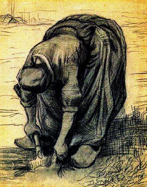 Peasant Woman Stooping With A Spade Digging Up Carrots Vincent