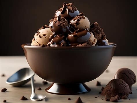 Premium Ai Image A Bowl Of Chocolate Ice Cream With Chocolate Sauce