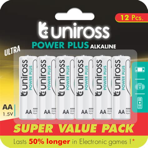 Uniross AAA Power Plus Alkaline Batteries 12 Batteries