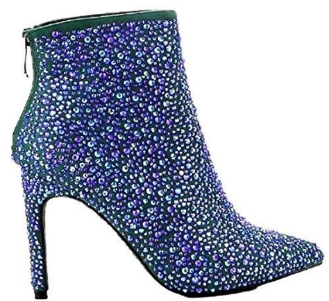 Womens Pointed Toe Ankle Boot With Rhinestone Crystals Womens Mid Calf Boots Boots