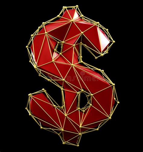 Dollar Sign Made In Low Poly Style Red Color Isolated On Black