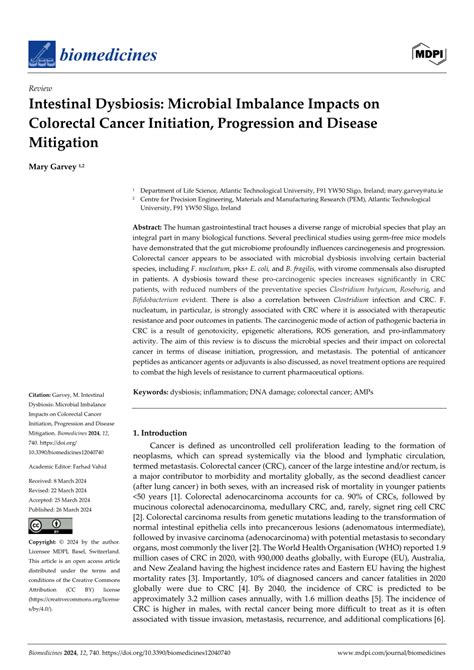 Pdf Intestinal Dysbiosis Microbial Imbalance Impacts On Colorectal