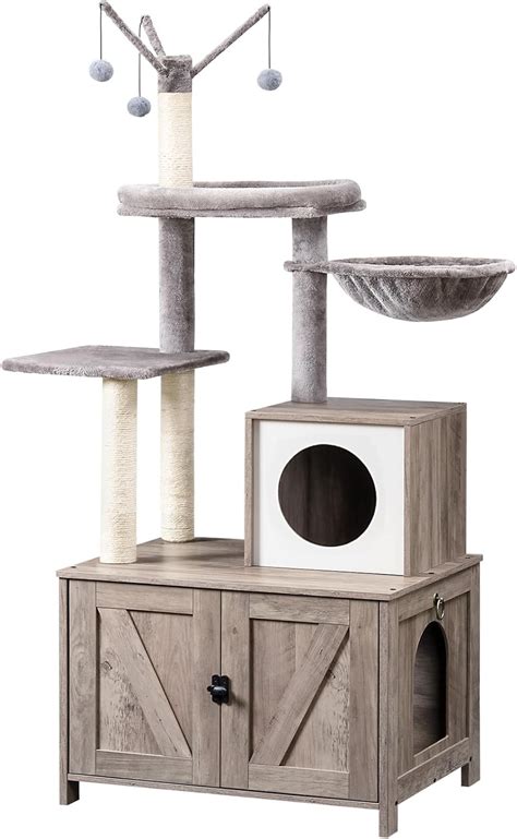 Hoobro Cat Tree Tower With Litter Box Enclosure For Indoor