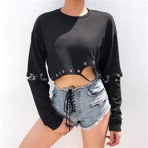 Gothic Grunge Black Detachable Sleeve Crop Top Cosmique Studio