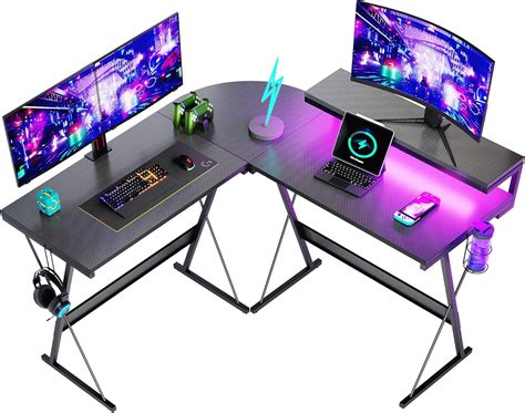 Bestier L Shaped Gaming Desk Computer Desk With Led Lights Monitor