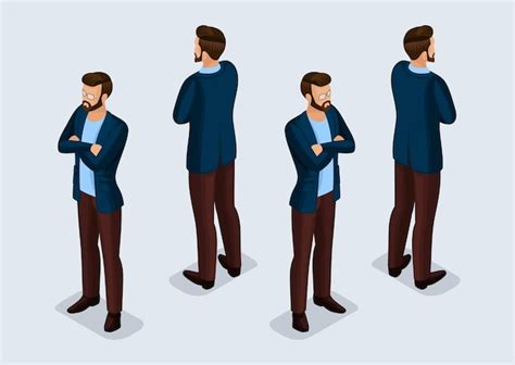 Premium Vector Trendy Isometric 3d Businessman Front View And Back View