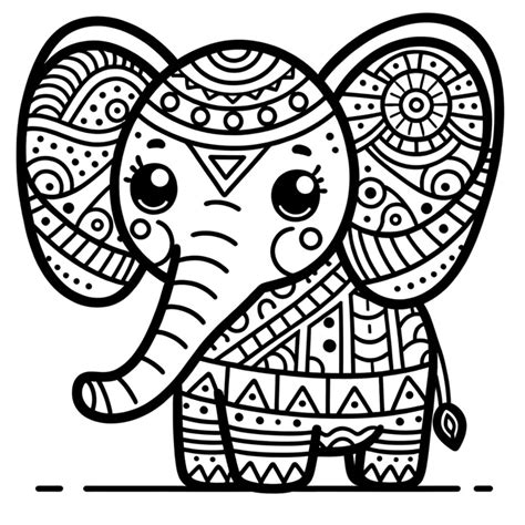 Coloriage Éléphant stylisé avec des motifs géométriques simples