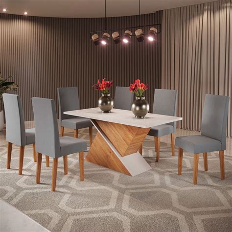 Mesa De Jantar Lugares Adele Mel Blonde Veludo Cinza Viero M Veis