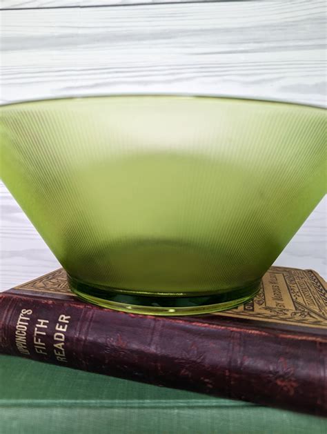 Vintage Anchor Hocking Soreno Green Glass Ribbed Bowl Etsy