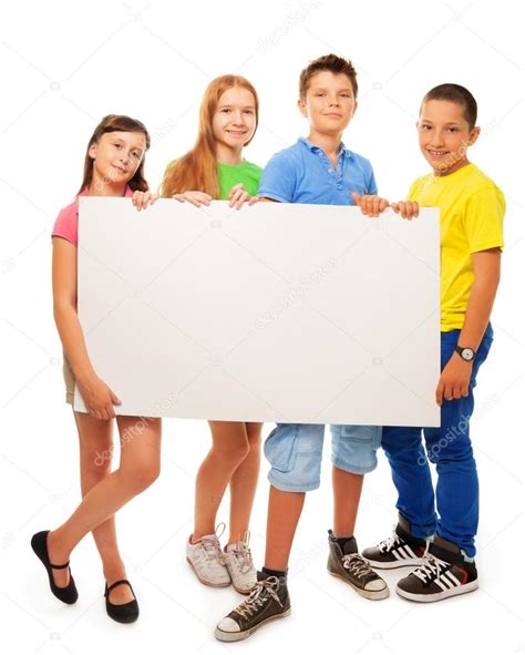 Group of kids with advertising — Stock Photo © serrnovik #32012235