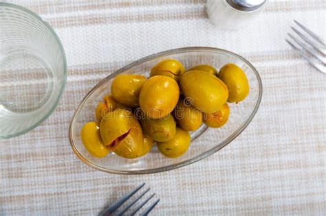 Pickled Green Olives With A Stone Stock Image Image Of Product