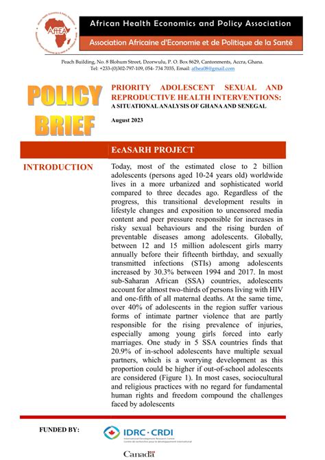 Pdf Priority Adolescent Sexual And Reproductive Health Interventions