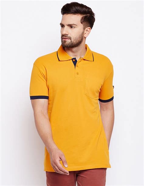 Casual Wear Cotton Men Yellow Polo Neck T Shirt Size S Xl Id