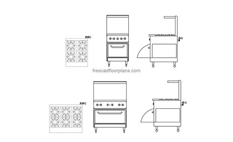 4 And 6 Burners Industrial Stoves Free Cad Drawings