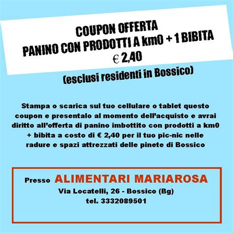 Coupon MARIAROSA Pro Loco Bossico L Altopiano Del Lago D Iseo