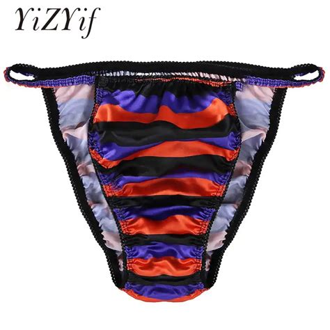 Gay Mens Lingerie Briefs Underwear Sissy Panties Soft Breathable Sheer Mesh Shiny Satin Ruffle