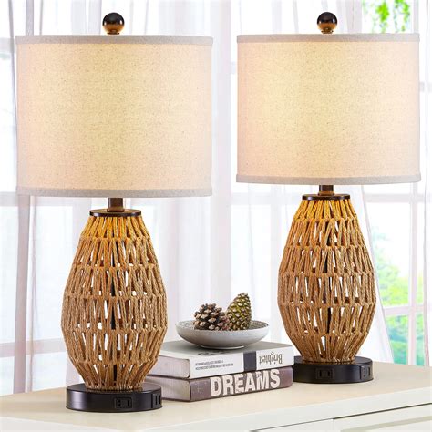 Cinsary Touch Control Rattan Table Lamps 3 Way Dimmable Bedside Lamps