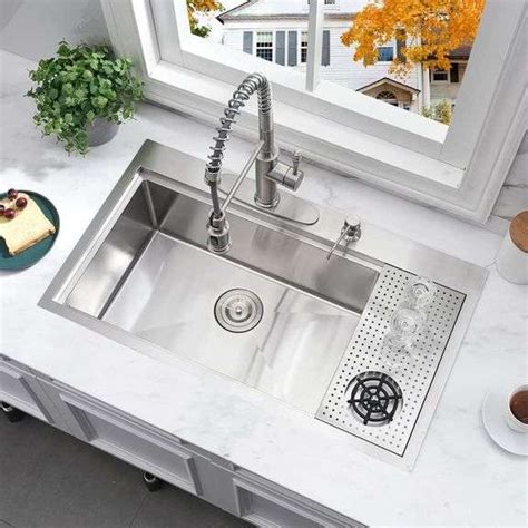 Inch Drop In Kitchen Sink With Glass Rinser Workstation Bokaiya