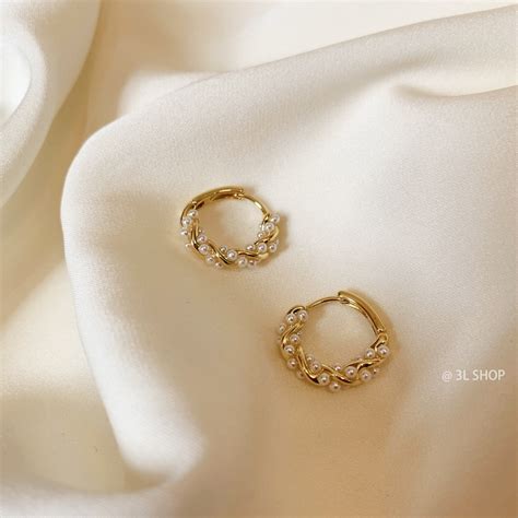 3Lshop Korean Style Faux Pearl Hoop Earrings Women S Fashion