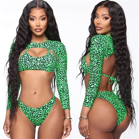 Verde Del Leopardo Costume Da Bagno Bikini Tre Pezzi Medio Vita