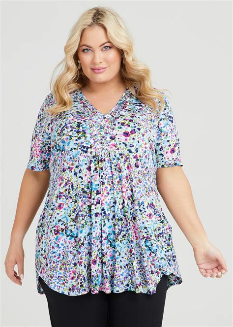 Shop Plus Size Ditsy Luna V Neck Tunic In Multi Taking Shape Au