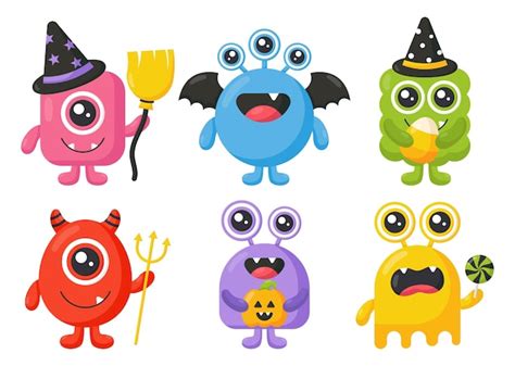 Premium Vector | Cartoon monster cute happy monsters halloween on white ...