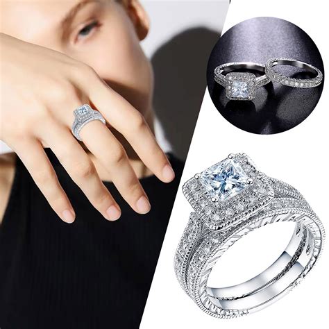 Promise Rings For Women Couple Wedding Set Sterling Silver Eternity Cubic Zirconia Moissanite