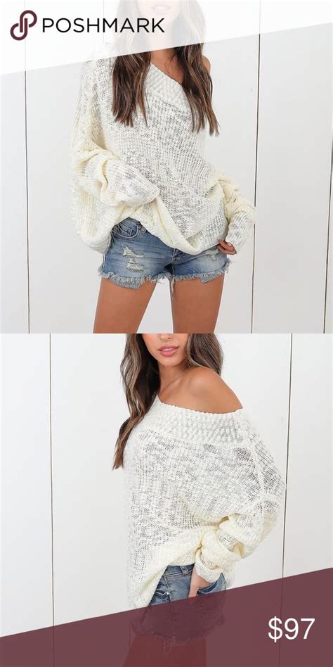 Oversized Off Shoulder Loose Knit Sweater White This Slouchy Off