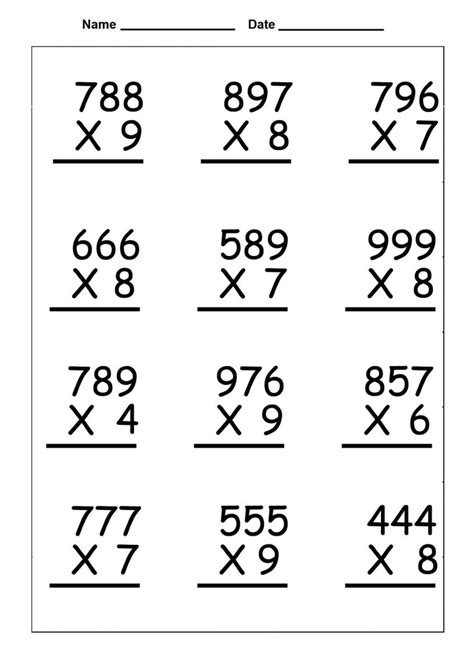 Multiplication Sheets Printable Th Grade