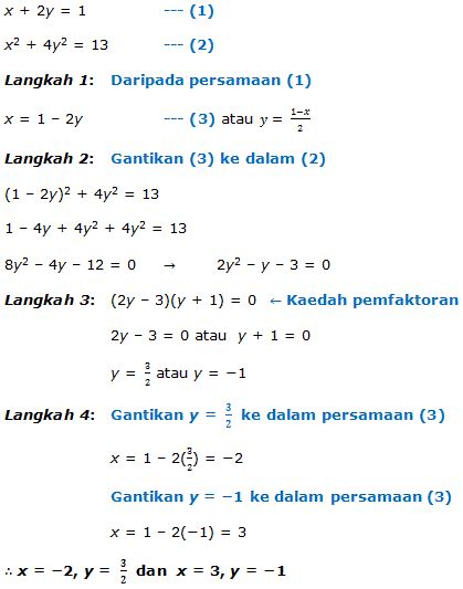 Matematik Tambahan 4 5 Penyelesaian Persamaan Serentak Melalui Kaedah