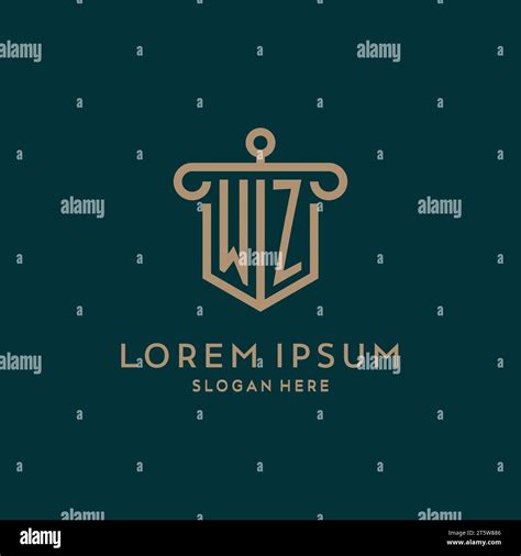 WZ Monogram Initial Logo Design With Shield And Pillar Shape Design