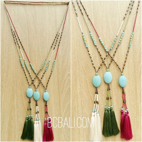 Beads Tassels Stone Caps Three Color Handmade Beads Tassels Stone Caps Three Color Necklaces