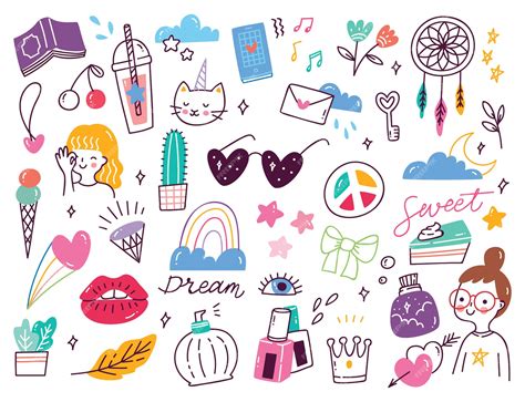 Premium Vector Set Of Cute Girly Doodles