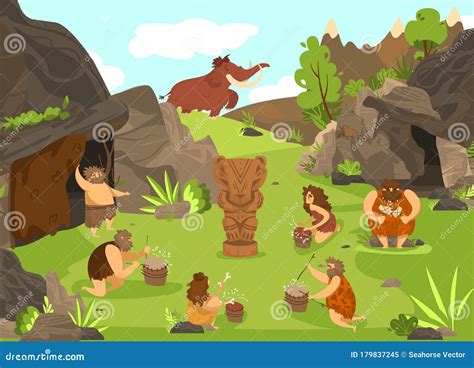 Clipart Caveman Using Tools