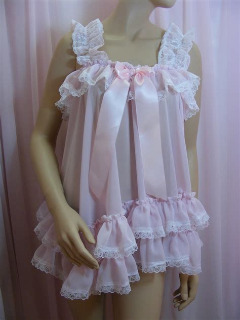 Sissy Sheer Pink Chiffon Baby Doll Nightie Negligee Dress Mens Etsy