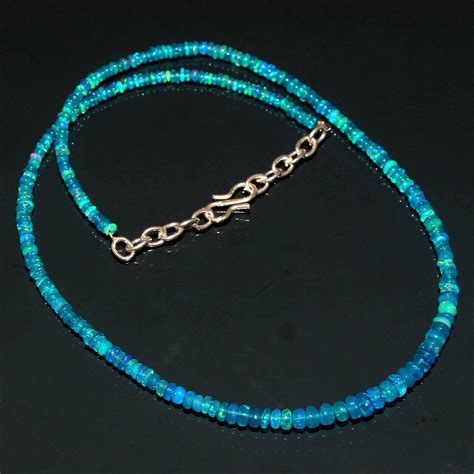 Natural Ethiopia Blue Opal Gemstone Beads Necklace Sterling