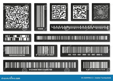 Set Of Black Product Barcodes And Qr Codes Identification Tracking