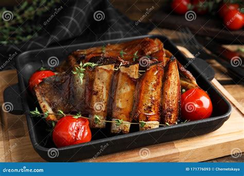 Delicious Roasted Ribs Served On Table Stock Image Image Of Healthy