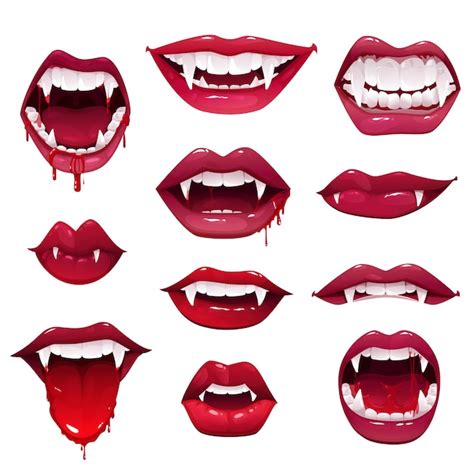 Premium Vector Vampire Mouths And Teeth Set Of Halloween Horror Holiday Monsters Lips With