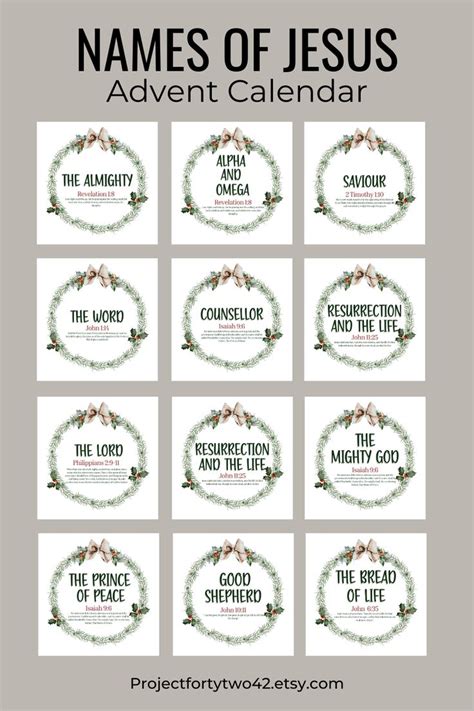 Name Of Jesus Advent Calendar Printable Christmas Countdown Bible