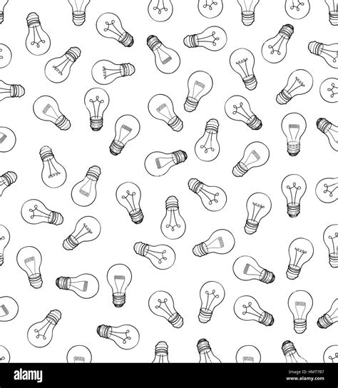 Bulb White Background Electric Lamp Seamless Pattern Doodle Line