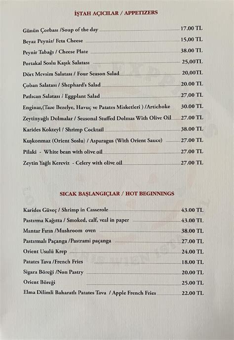 Menu at Orient Express Restaurant, Istanbul, Sirkeci İstasyon Cd. No:2