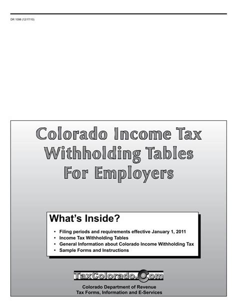 PDF Colorado Income Tax Withholding Tables For Employers Colorado