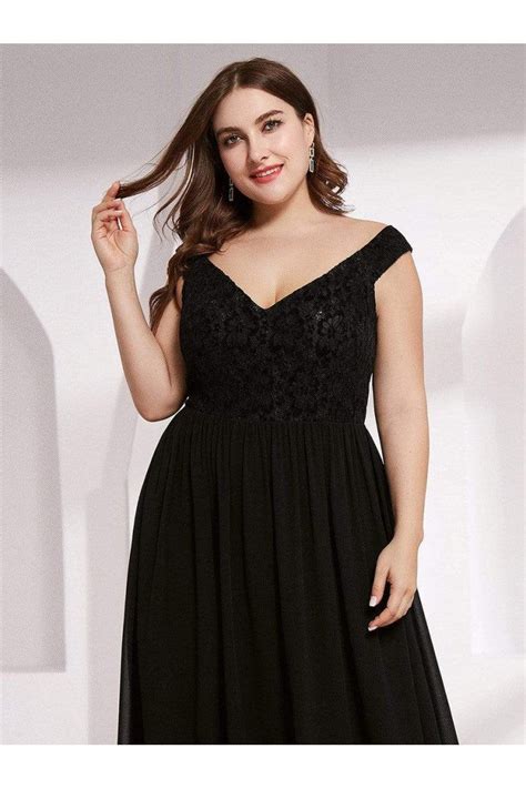 Plus Size Black Chiffon Vneck Evening Dress With Sequins 61 48